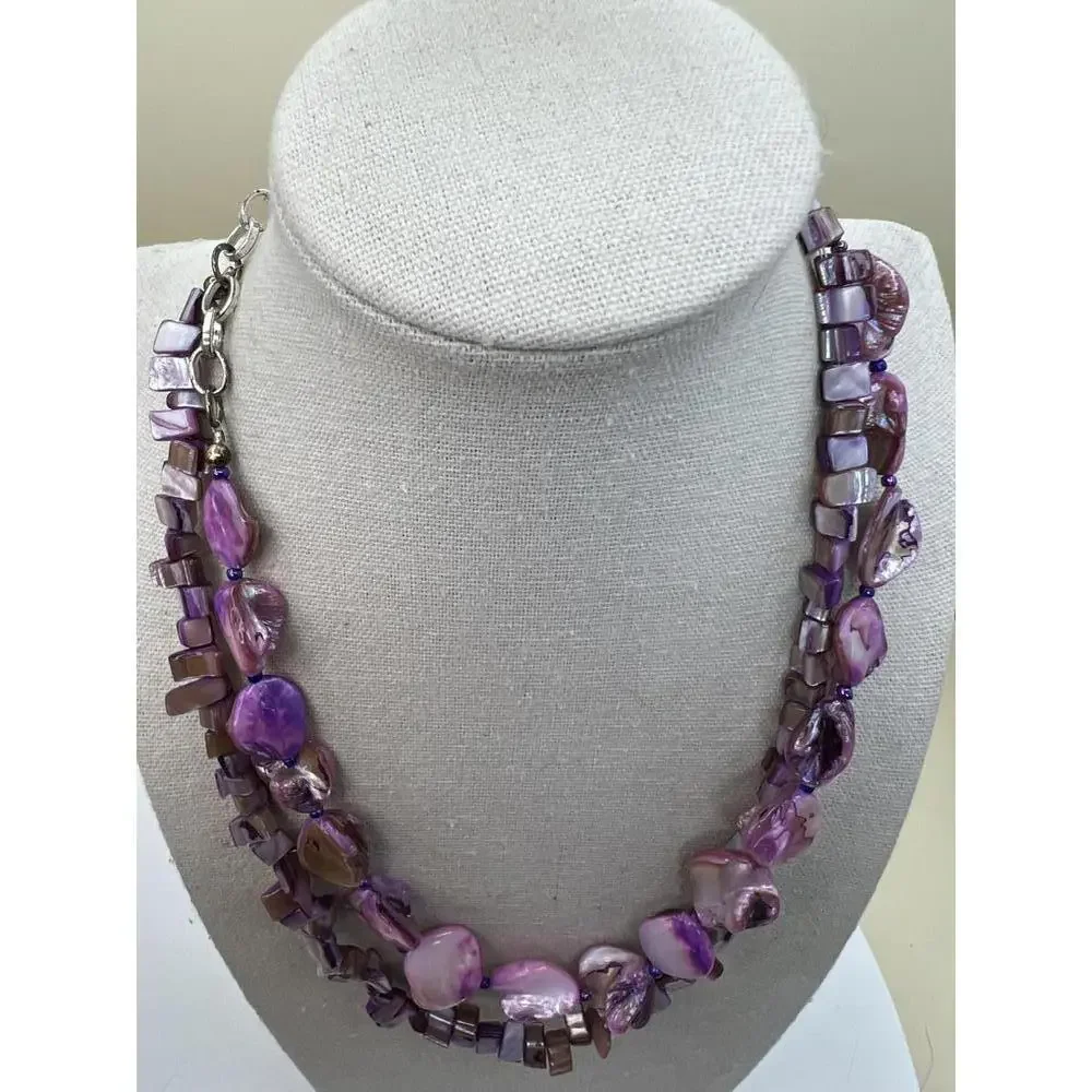 Double Strand Purple Shell Bead Necklace - Picture 2 of 10